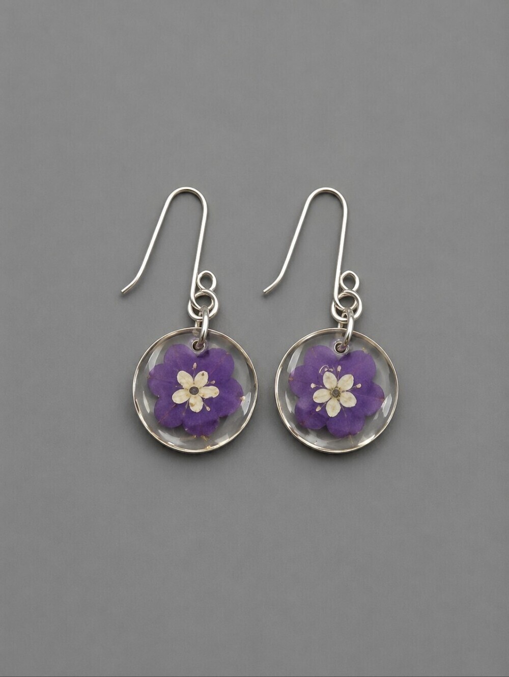 3/$25 Purple Dried Flower Resin Dangle Hook Earrings